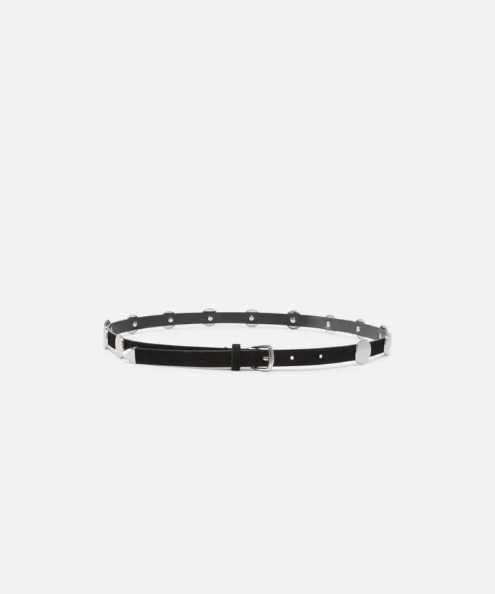 Women Belts Pinko Suede Belt With Flat Studs 15cm Limo Blackshiny Nickel