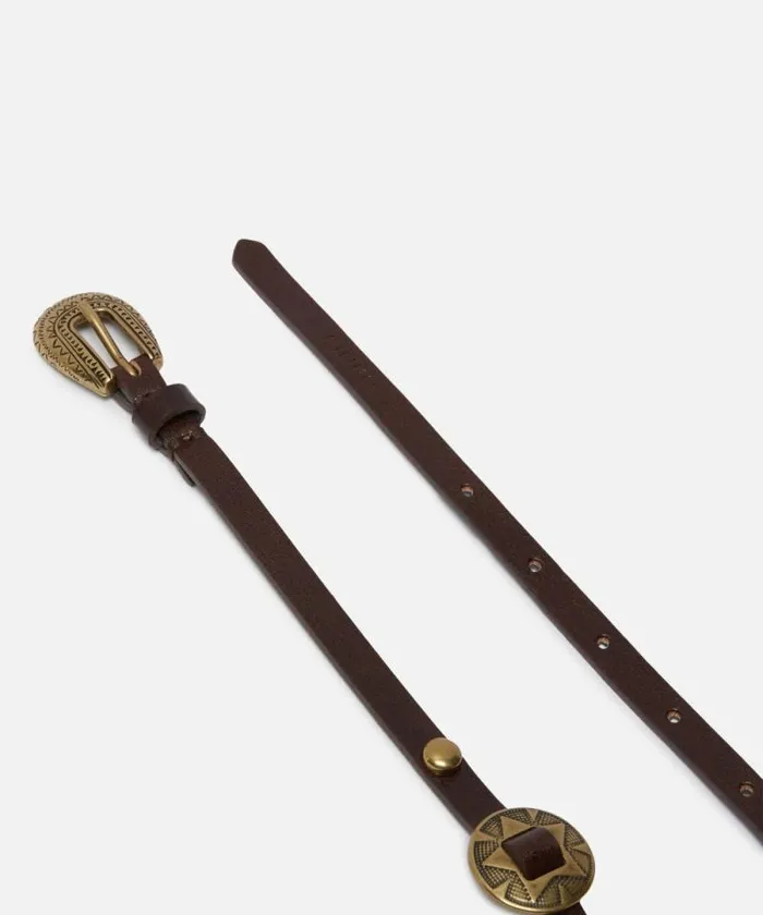 Women Belts Pinko Thin Belt With Engraved Metal Plates 1cm Dark Brownbrass Women Belts Pinko Thin Belt With Engraved Metal Plates 1cm Dark Brownbrass