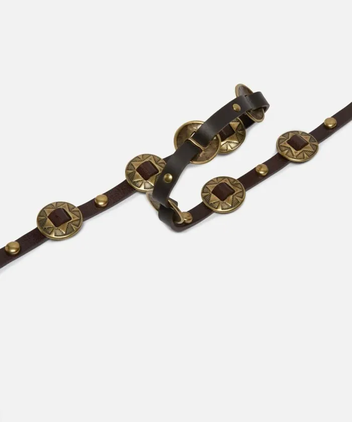 Women Belts Pinko Thin Belt With Engraved Metal Plates 1cm Dark Brownbrass Women Belts Pinko Thin Belt With Engraved Metal Plates 1cm Dark Brownbrass