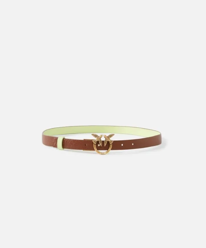 Women Belts Pinko Thin Doubleface Leather Belt With Buckle 2cm Browngreenantiquegold Women Belts Pinko Thin Doubleface Leather Belt With Buckle 2cm Browngreenantiquegold