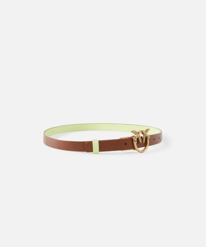Women Belts Pinko Thin Doubleface Leather Belt With Buckle 2cm Browngreenantiquegold Women Belts Pinko Thin Doubleface Leather Belt With Buckle 2cm Browngreenantiquegold