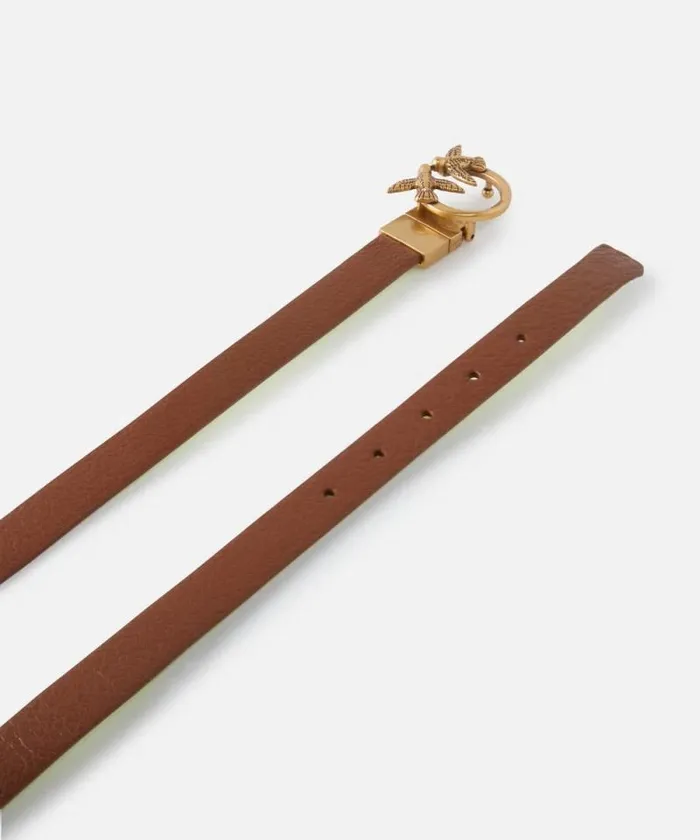 Women Belts Pinko Thin Doubleface Leather Belt With Buckle 2cm Browngreenantiquegold Women Belts Pinko Thin Doubleface Leather Belt With Buckle 2cm Browngreenantiquegold