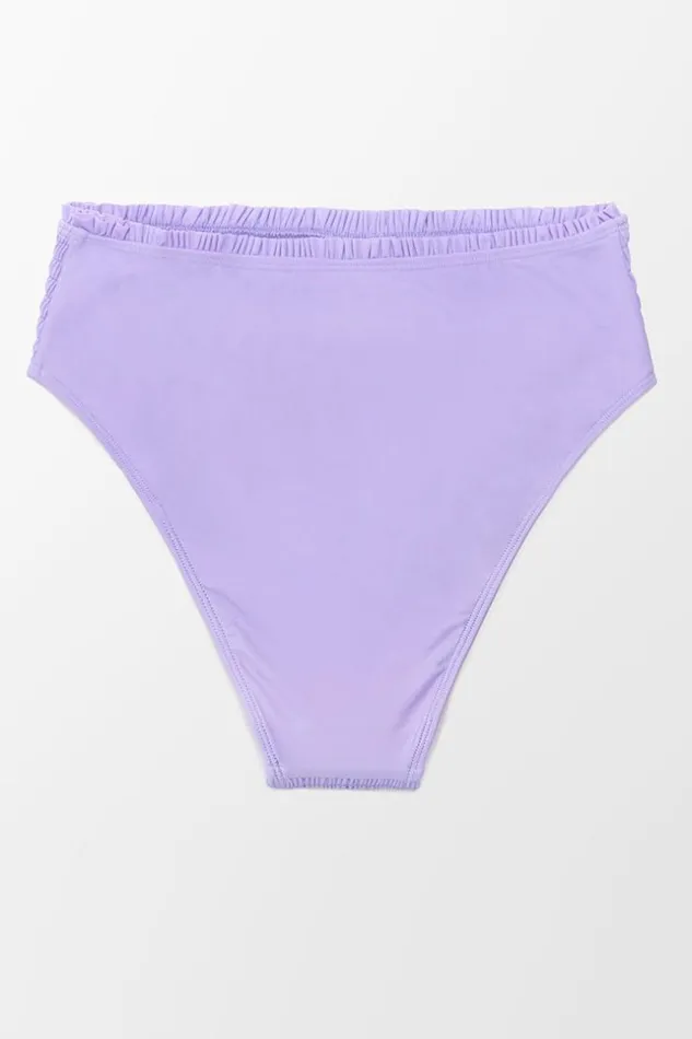 Women Bikini Bottoms Cupshe Allyssa High Waisted Smocked Frill Bikini Bottom Purple