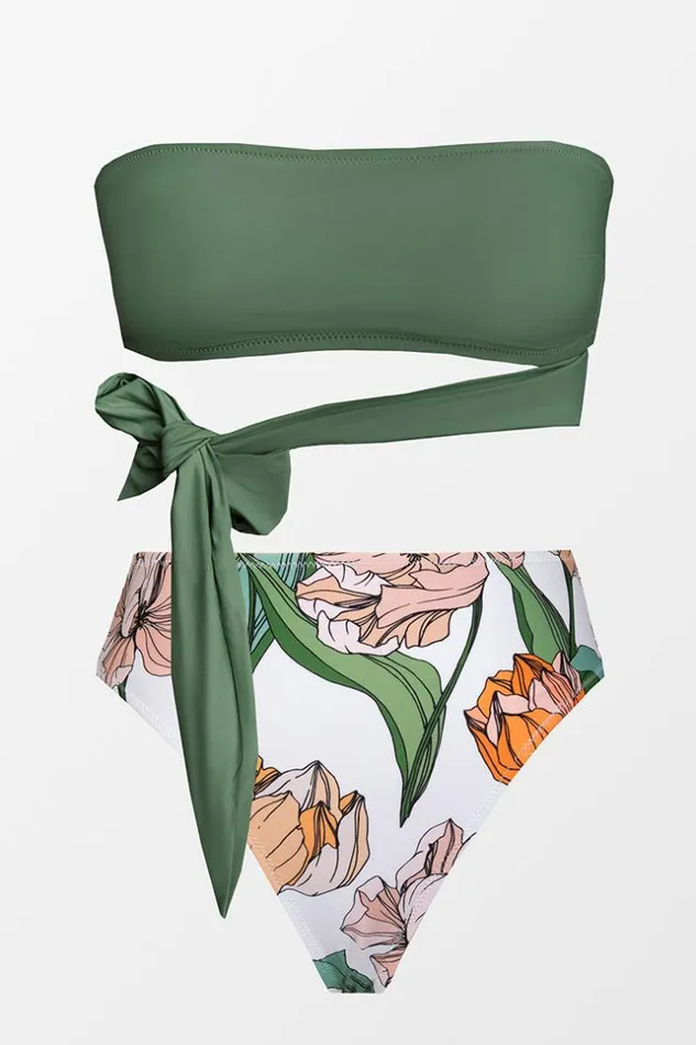 Women Bikini Sets Cupshe Paula Bandeau High Waisted Bikini Green