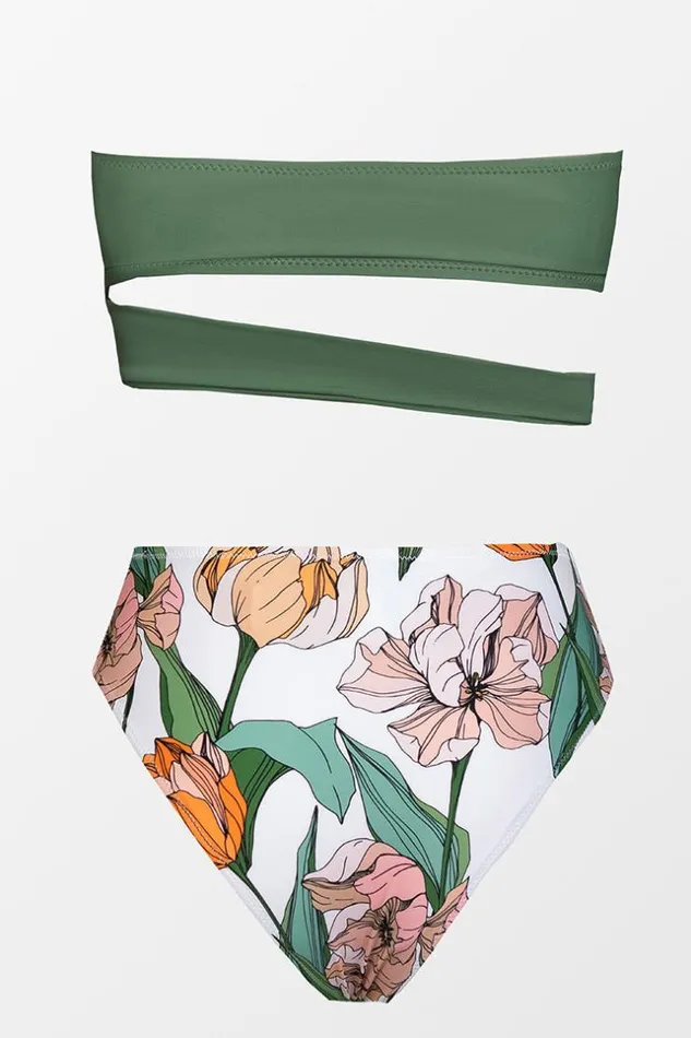 Women Bikini Sets Cupshe Paula Bandeau High Waisted Bikini Green