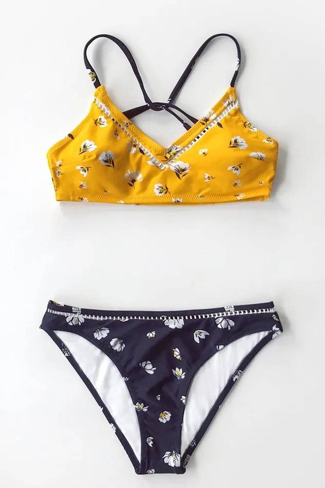 Women Bikini Sets Cupshe Yellow And Navy Floral Bikini Multicolor