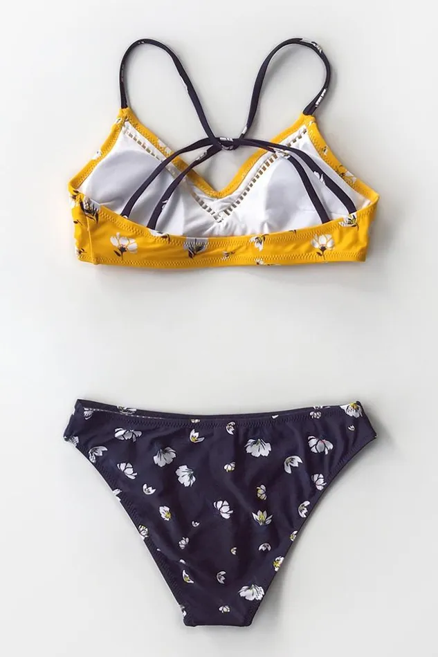 Women Bikini Sets Cupshe Yellow And Navy Floral Bikini Multicolor