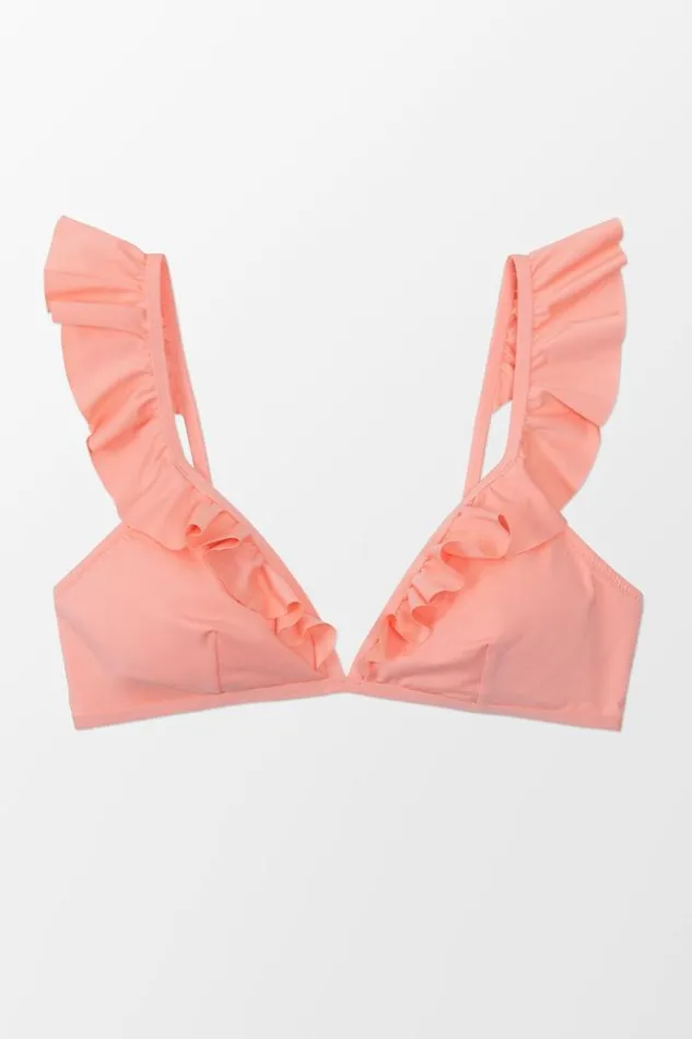 Women Bikini Tops Cupshe Aubree Ruffle Vneck Back Hook Bikini Top Pink