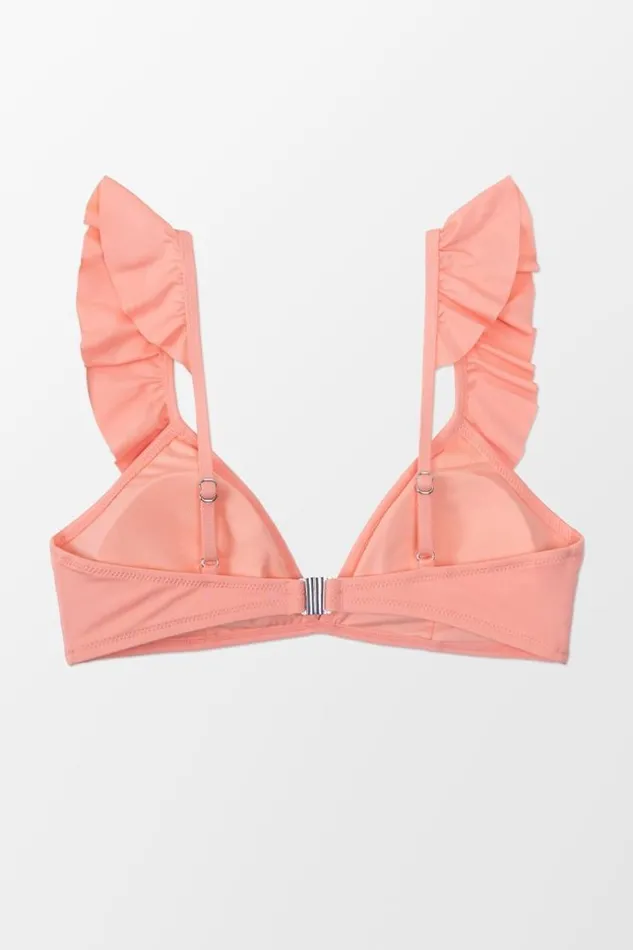 Women Bikini Tops Cupshe Aubree Ruffle Vneck Back Hook Bikini Top Pink