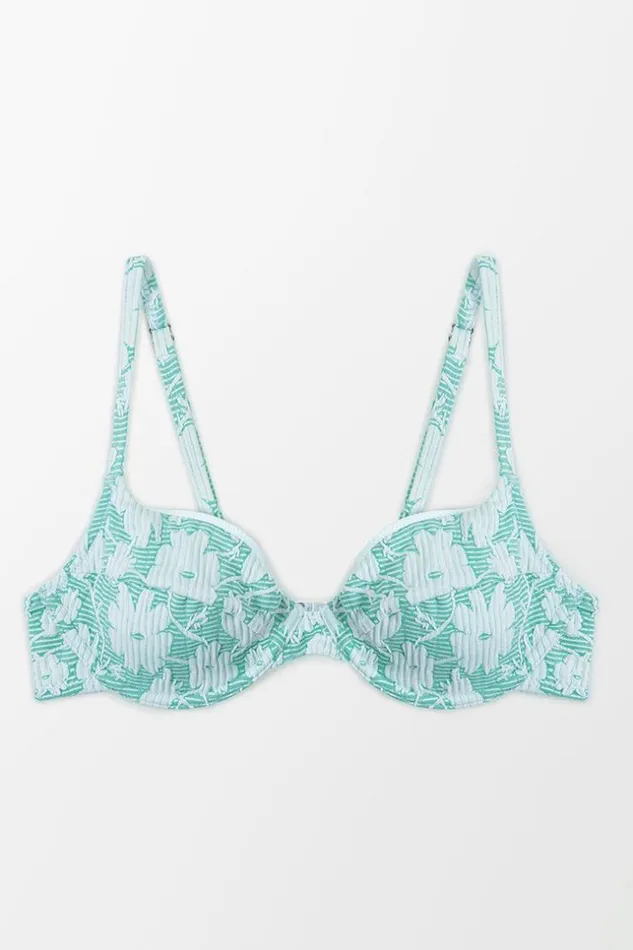 Women Bikini Tops Cupshe Jane Floral Underwire Criss Cross Bikini Top Green