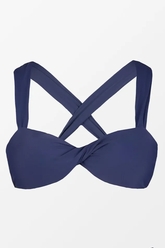 Women Bikini Tops Cupshe Santorini Solid Twist Front Wide Strap Bralette Bikini Top Navy