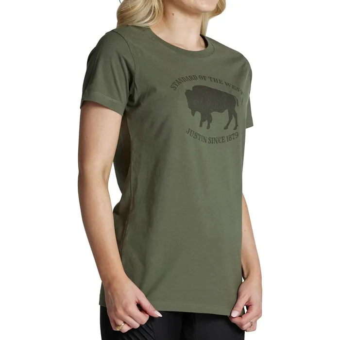 WOMEN Bison Tee Olive Justin Boots TShirts and Tops