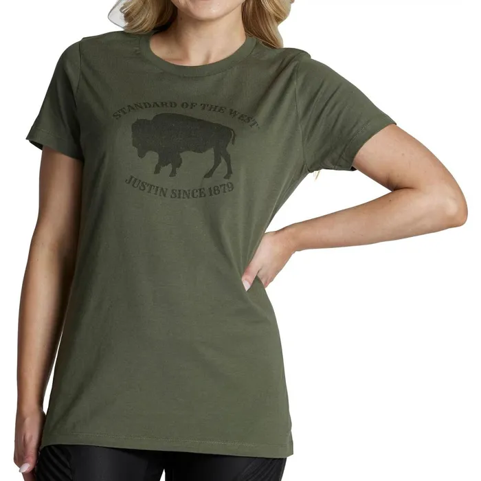 WOMEN Bison Tee Olive Justin Boots TShirts and Tops