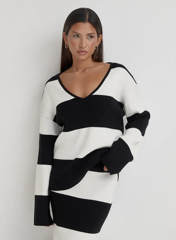 Women Black And Cream Stripe Knitted Jumper Jacqueline 4th and Reckless Knitwear Women Black And Cream Stripe Knitted Jumper Jacqueline 4th and Reckless Knitwear