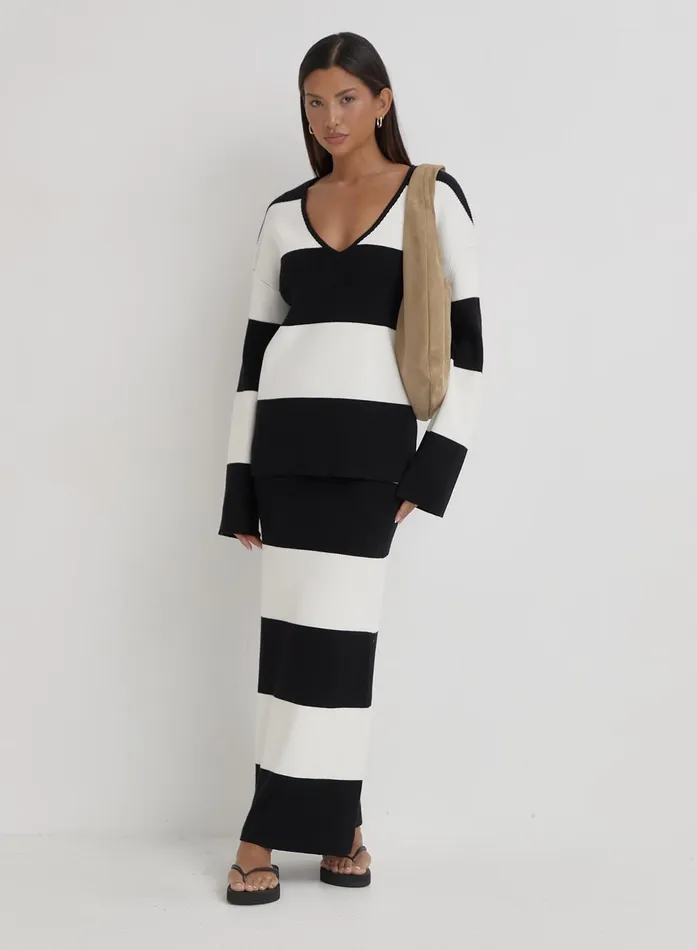 Women Black And Cream Stripe Knitted Jumper Jacqueline 4th and Reckless Knitwear