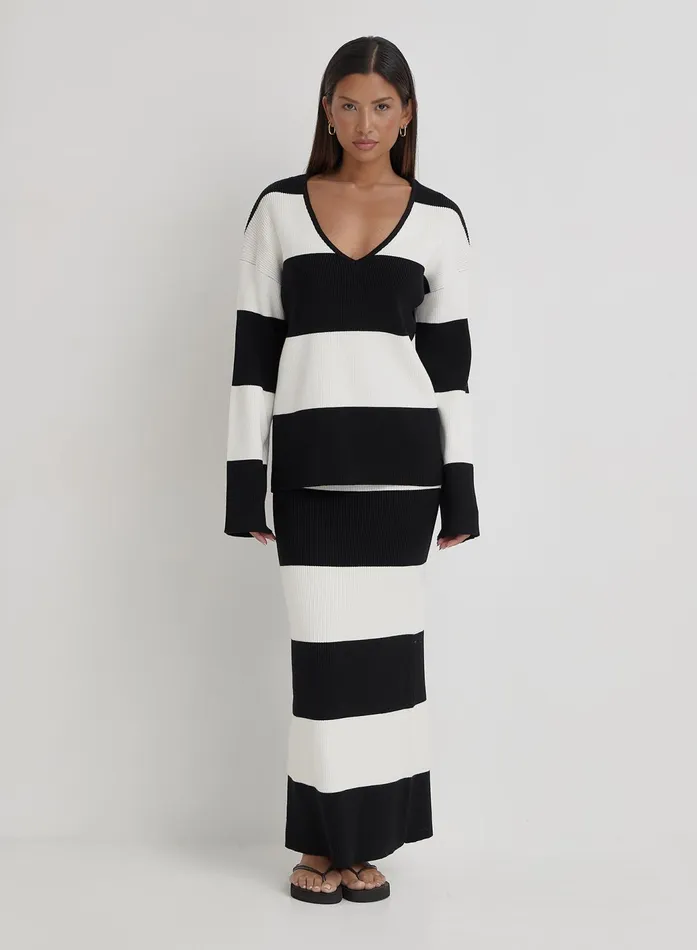 Women Black And Cream Stripe Knitted Jumper Jacqueline 4th and Reckless Knitwear