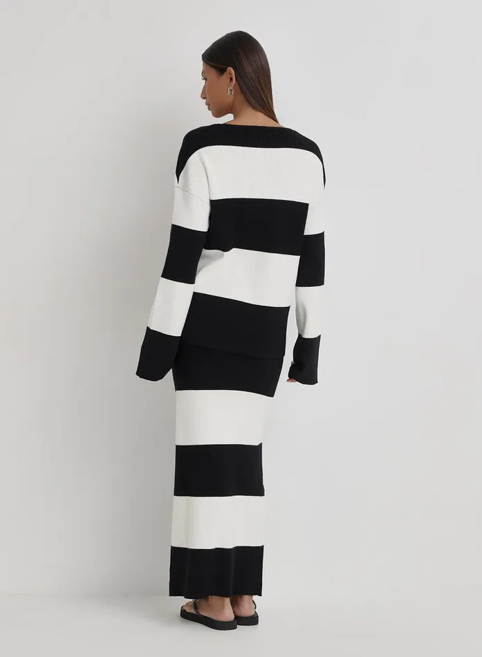 Women Black And Cream Stripe Knitted Jumper Jacqueline 4th and Reckless Knitwear