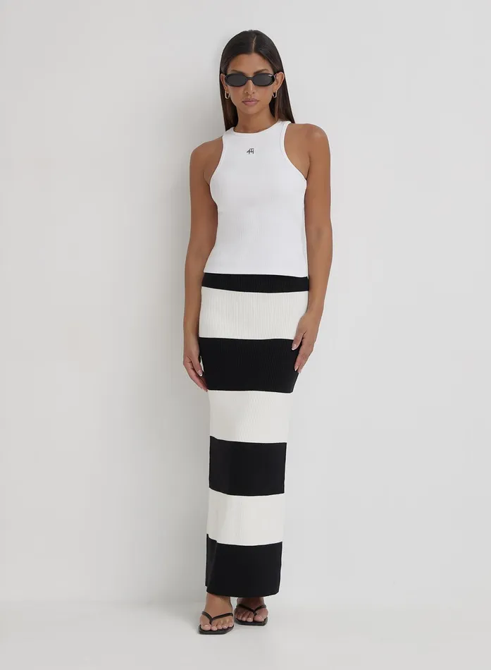 Women Black And Cream Stripe Knitted Maxi Skirt Jacqueline 4th and Reckless Knitwear Women Black And Cream Stripe Knitted Maxi Skirt Jacqueline 4th and Reckless Knitwear
