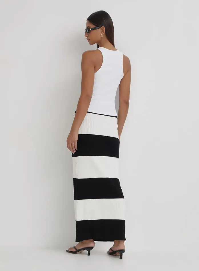 Women Black And Cream Stripe Knitted Maxi Skirt Jacqueline 4th and Reckless Knitwear