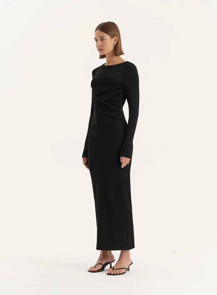 Women Black Bust Detail Long Sleeve Maxi Dress Xavier 4th and Reckless Dresses