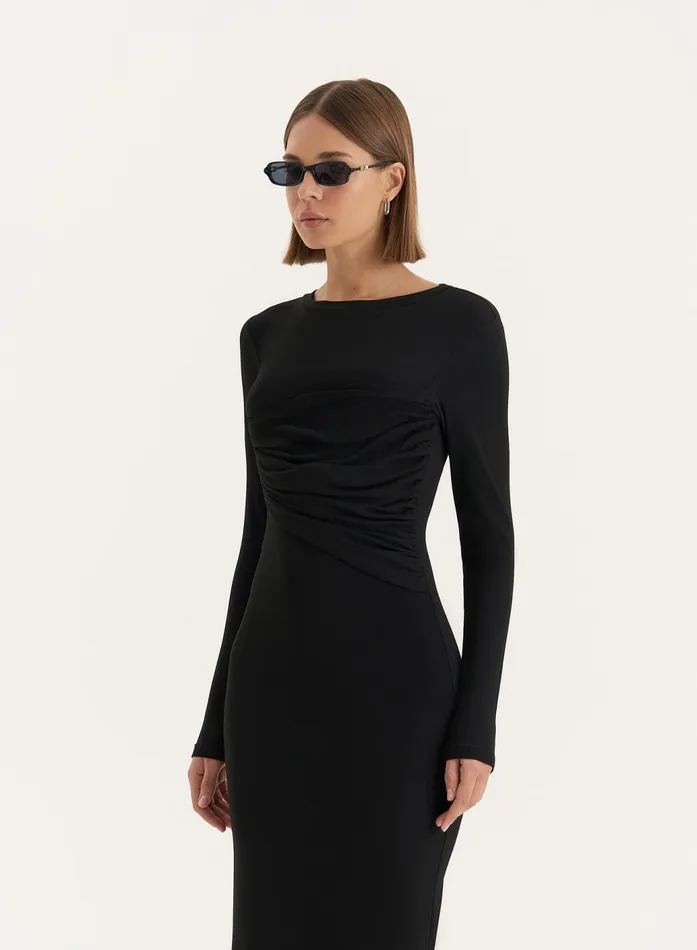 Women Black Bust Detail Long Sleeve Maxi Dress Xavier 4th and Reckless Dresses