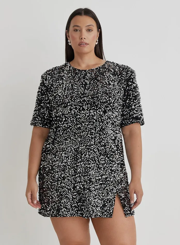 Women Black Curve Open Back Sequin TShirt Dress Marca 4th and Reckless Party Wear Women Black Curve Open Back Sequin TShirt Dress Marca 4th and Reckless Party Wear