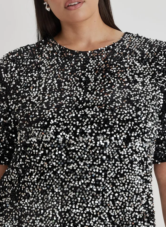 Women Black Curve Open Back Sequin TShirt Dress Marca 4th and Reckless Party Wear