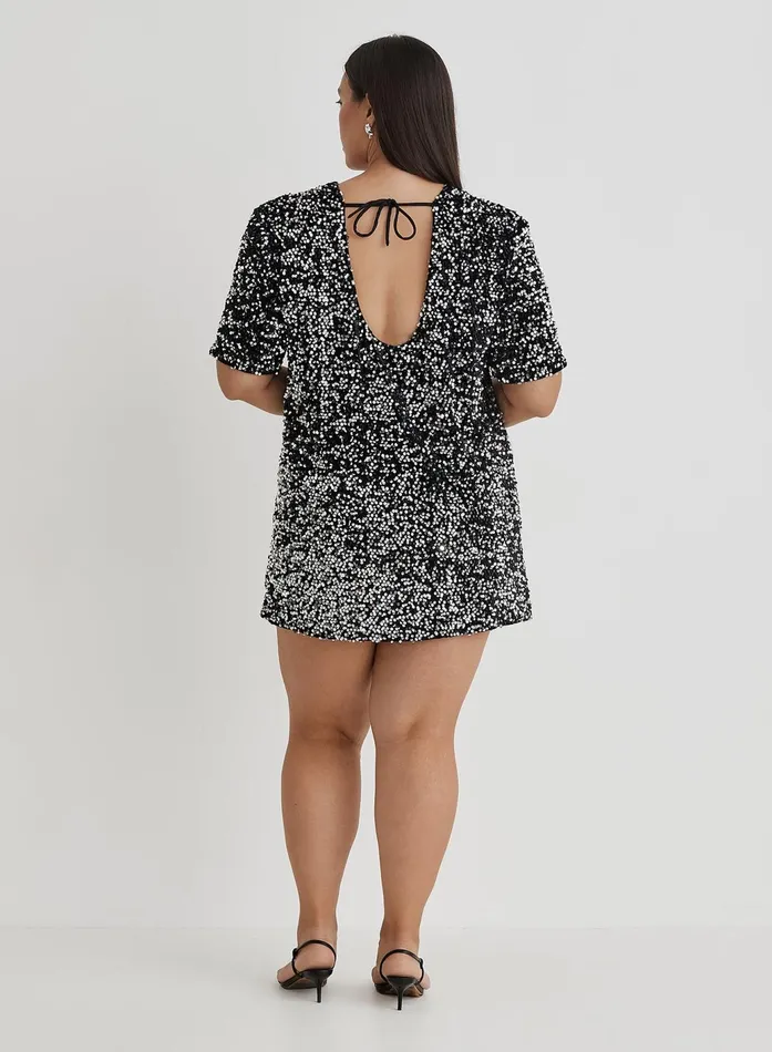 Women Black Curve Open Back Sequin TShirt Dress Marca 4th and Reckless Party Wear