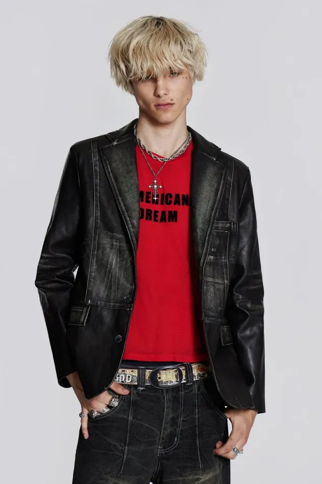 Women Black Distressed Vegan Leather Blazer Jaded London CoOrds