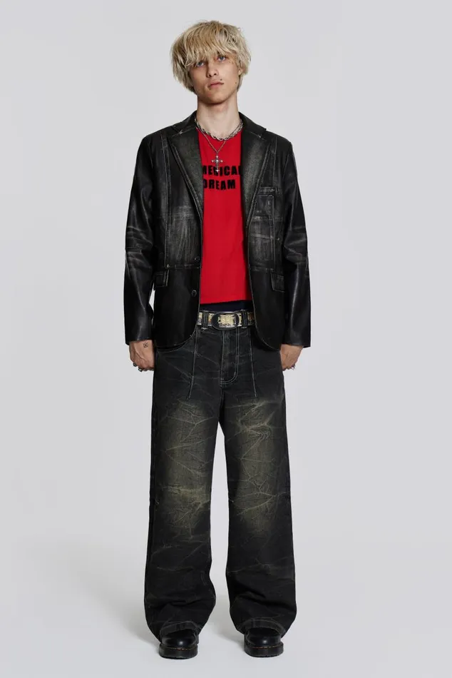 Women Black Distressed Vegan Leather Blazer Jaded London CoOrds