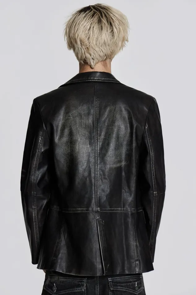 Women Black Distressed Vegan Leather Blazer Jaded London CoOrds