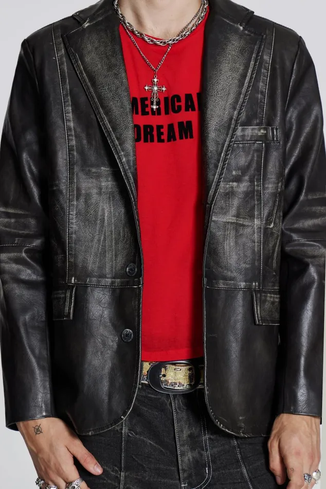 Women Black Distressed Vegan Leather Blazer Jaded London CoOrds