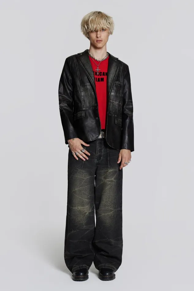 Women Black Distressed Vegan Leather Blazer Jaded London CoOrds
