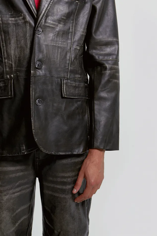 Women Black Distressed Vegan Leather Blazer Jaded London CoOrds