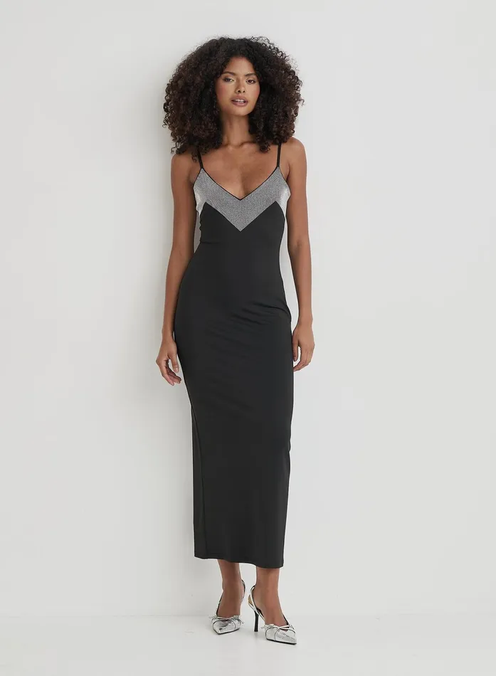 Women Black Embellished Trim Maxi Dress Sofie 4th and Reckless Dresses