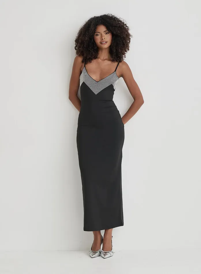 Women Black Embellished Trim Maxi Dress Sofie 4th and Reckless Dresses