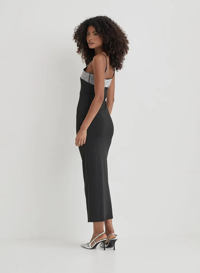 Women Black Embellished Trim Maxi Dress Sofie 4th and Reckless Dresses