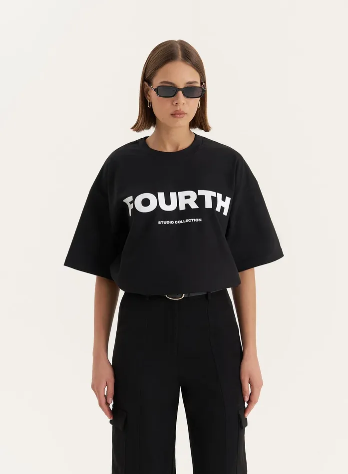 Women Black Fourth Branded Oversized TShirt Hannah 4th and Reckless Athleisure Women Black Fourth Branded Oversized TShirt Hannah 4th and Reckless Athleisure