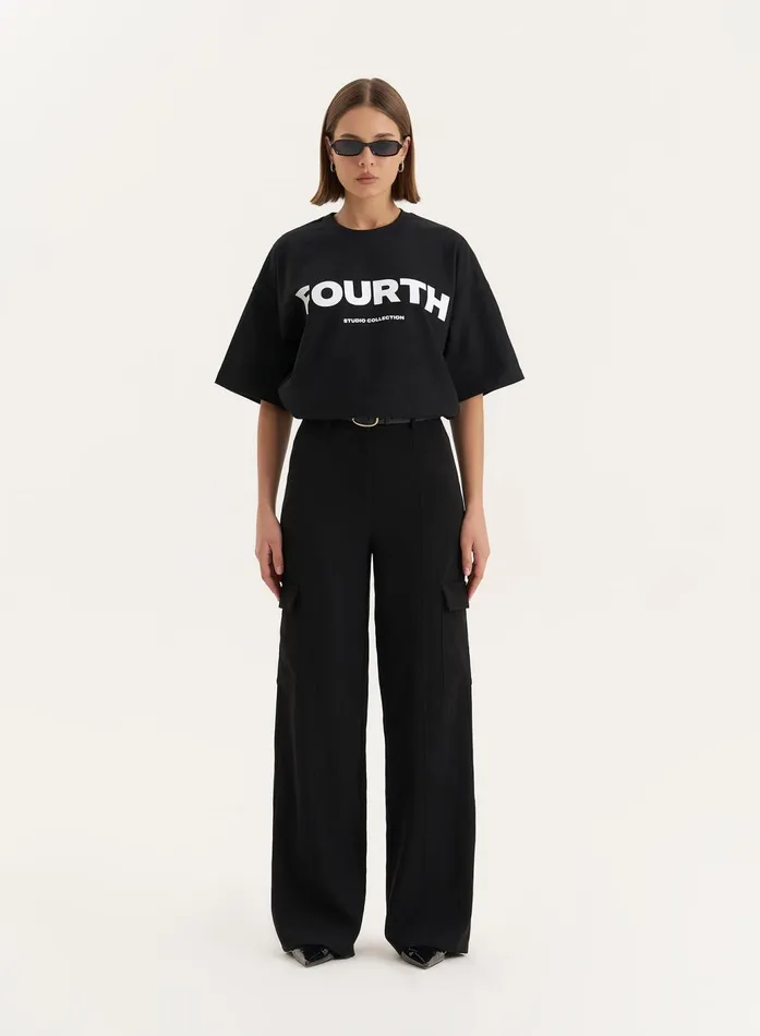 Women Black Fourth Branded Oversized TShirt Hannah 4th and Reckless Athleisure