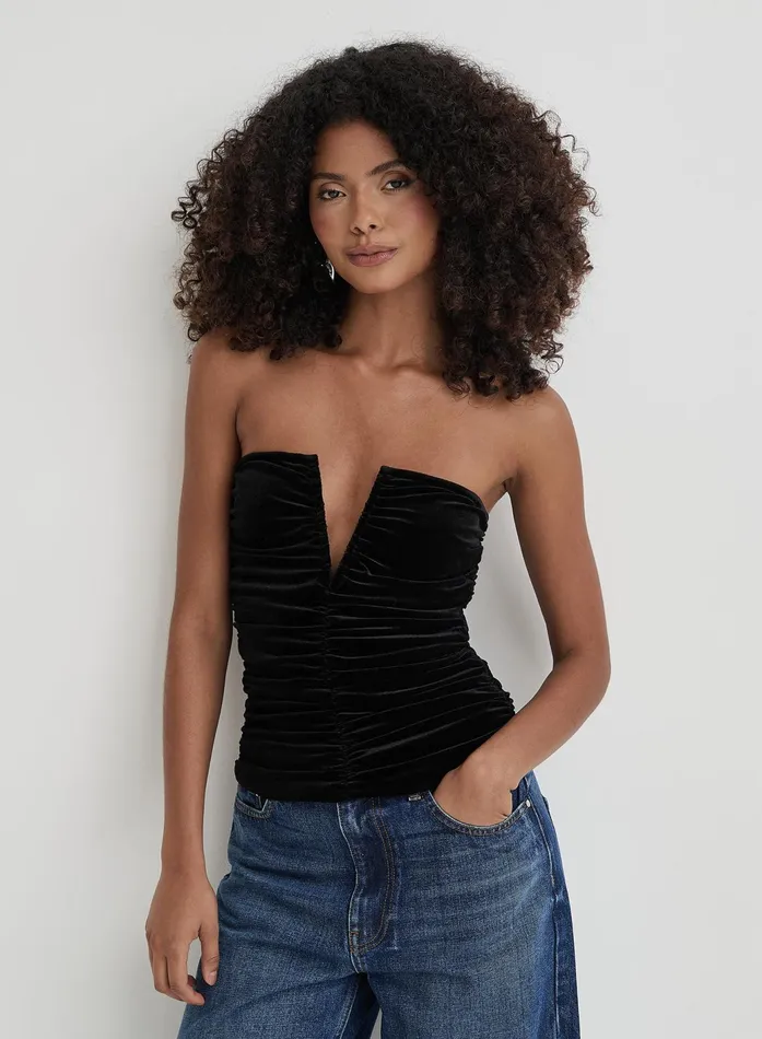Women Black Velvet Bandeau Corset Celio 4th and Reckless Party Wear