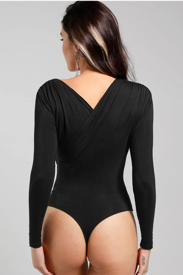 Women Bodysuits Cupshe Berkley Black Cheeky Long Sleeve Bodysuit Black