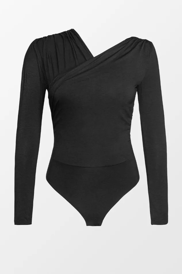 Women Bodysuits Cupshe Berkley Black Cheeky Long Sleeve Bodysuit Black