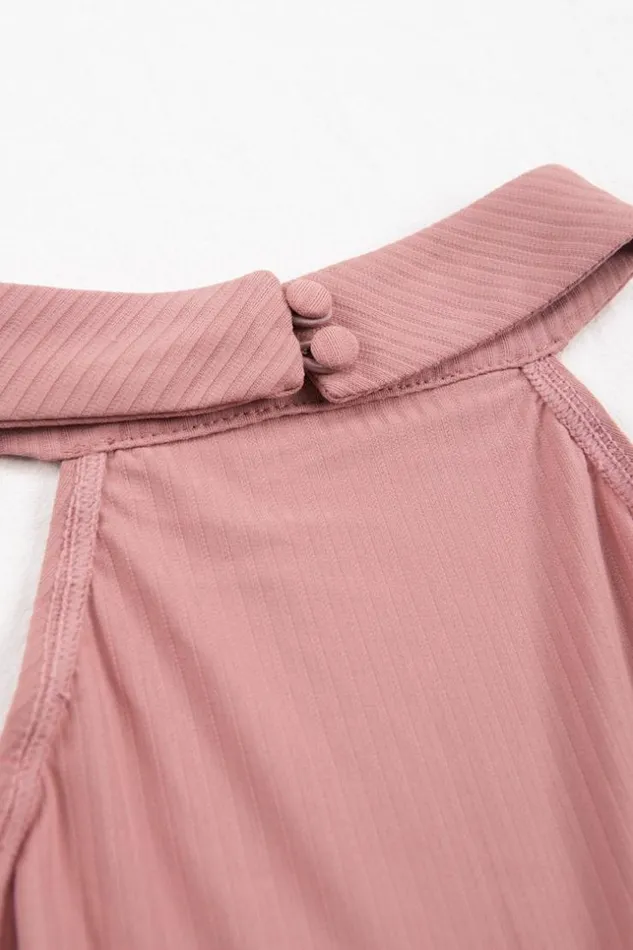 Women Bodysuits Cupshe Hattie Rib Halter Bodysuit Dust Pink