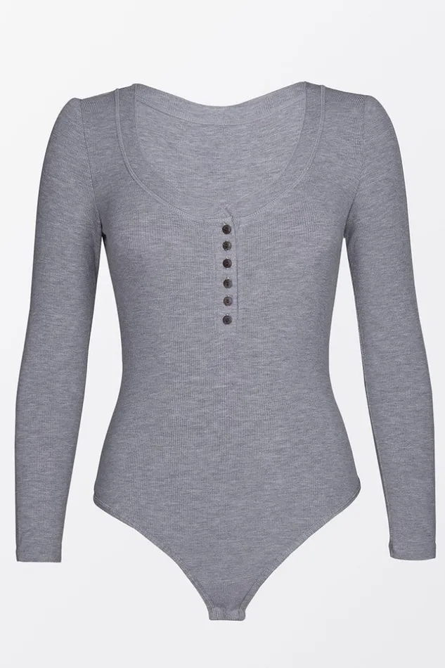 Women Bodysuits Cupshe Tenley Button Front Scoop Neck Bodysuit Gray