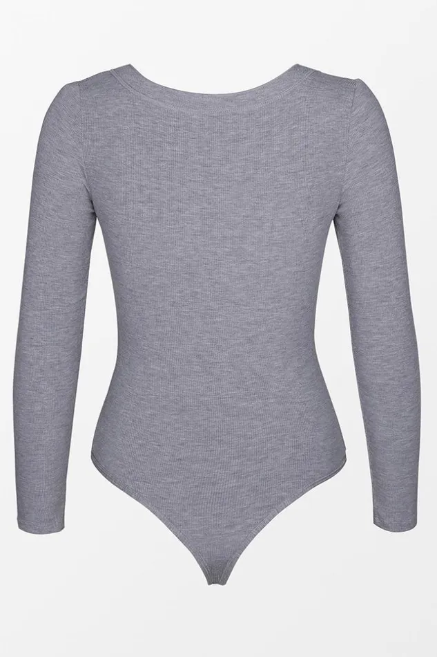 Women Bodysuits Cupshe Tenley Button Front Scoop Neck Bodysuit Gray