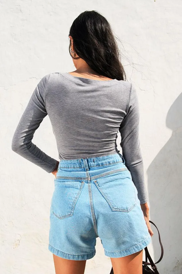 Women Bodysuits Cupshe Tenley Button Front Scoop Neck Bodysuit Gray
