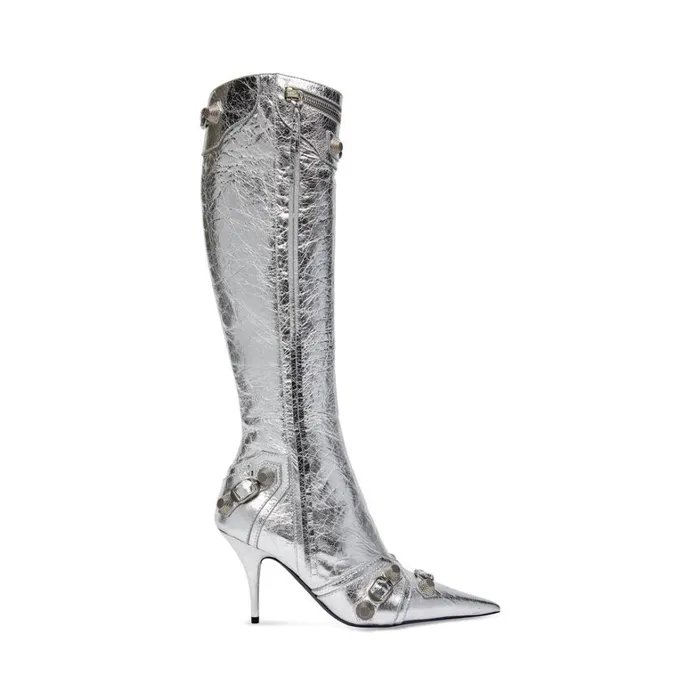 Women Boots and Ankle Boots Balenciaga Cagole 90mm Boot Metallized In Silver