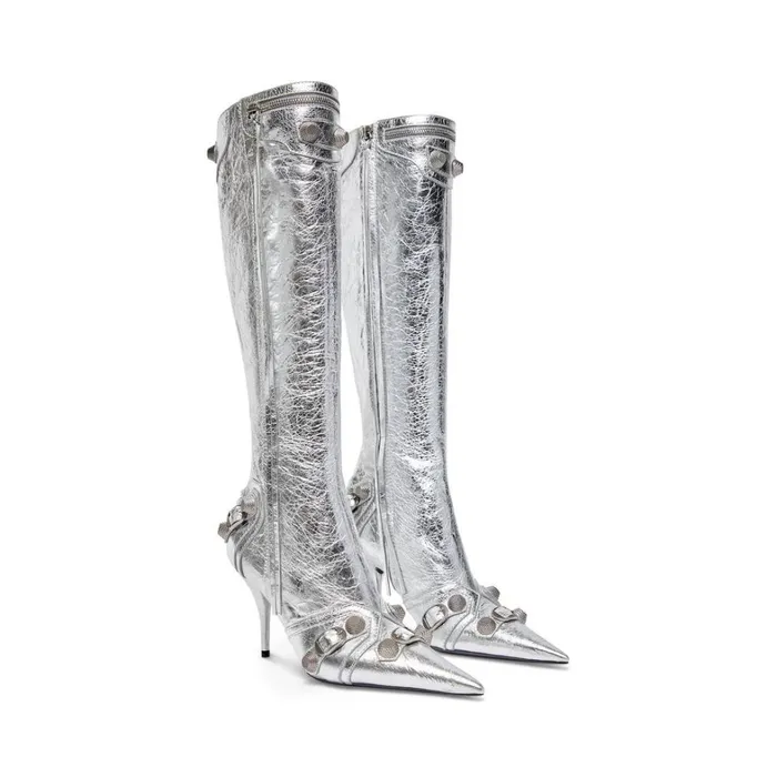 Women Boots and Ankle Boots Balenciaga Cagole 90mm Boot Metallized In Silver