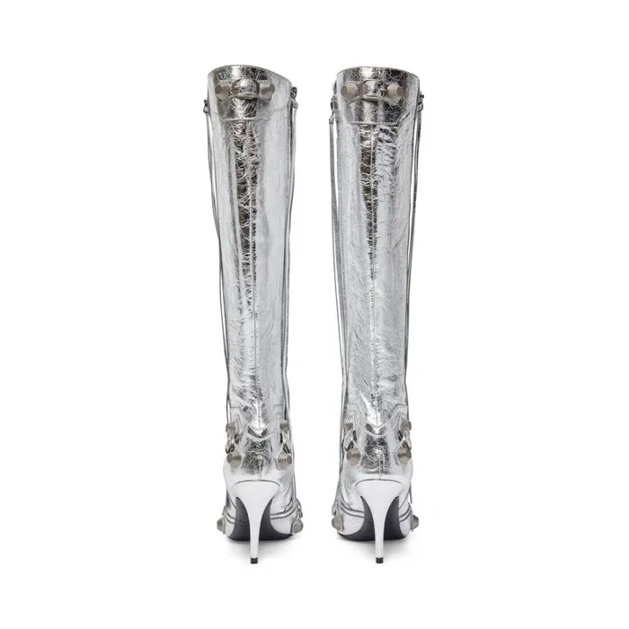 Women Boots and Ankle Boots Balenciaga Cagole 90mm Boot Metallized In Silver