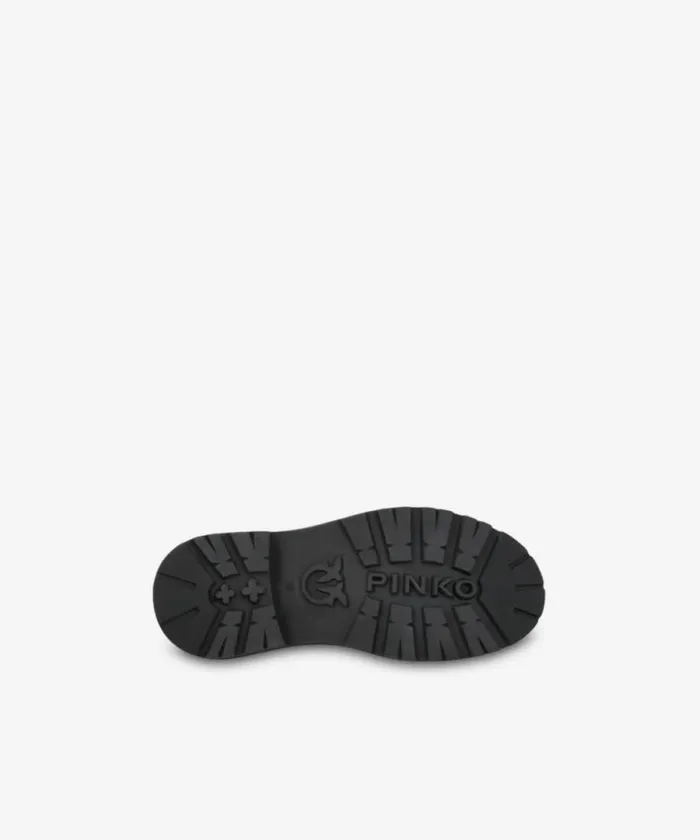 Women Boots Pinko Leather Combat Boots With Branded Front Strap Limo Black Women Boots Pinko Leather Combat Boots With Branded Front Strap Limo Black